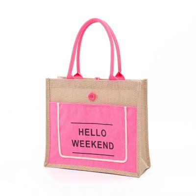 China Natural Jute Handled Tote Bag Travel Beach Bag Folding Tesco Shopping Bag for sale