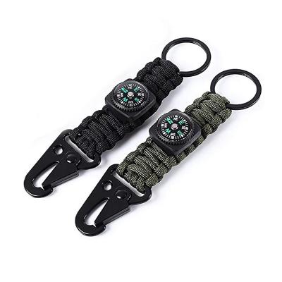 China Durable Outdoor Paracord With Compass Car EDC Keychain Climb Key Chain Survival Tool Carabiner Hook Rope Backpack Buckle for sale