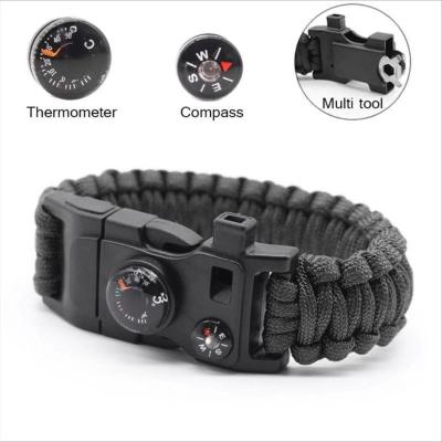 China Durable 15 in 1 Paracord Survival Bracelet Outdoor Multifunctional Military Emergency EDC Camping Tactical Bracelets Escape Wrist Strap for sale