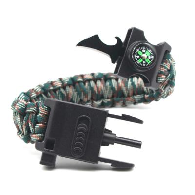 China Durable 15 in 1 Outdoor Survival Paracord Bracelet Multifunctional Highlight LED Light Camping Rescue EDC Bracelets Escape Wrist Strap for sale