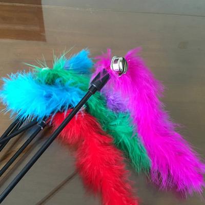 China Turkey Feather High Quality Funny Colorful Cat Stick Toy Cat Toy Home Leisure Entertainment Pet Stocked Interactive Products for sale