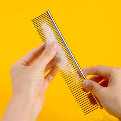 China Professional Stocked Pet Stainless Steel Pet Grooming Comb Dense Sparse Dog Cat Cleaning Brush Hair Teeth Removal for sale