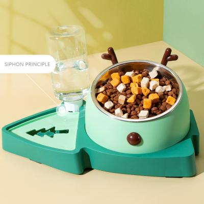 China Automatic Drinking Non-wet Mouth Cat Water Basin Pet Cat Bowl Splash-proof Viable Christmas Bowl for sale