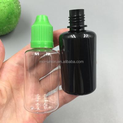 China PET Bottle Plastic Squeeze 5ml 10ml 15ml 20ml 30ml 50ml 1oz .5oz Kid Proof CNS Juice Vape Lid Child Proof PET Bottle Safe For Kids Opaque Black UV safe for children of clear space for sale