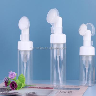 China 2022 Newest Luxury Silicone Cosmetic Brushes Facial Clear Foaming Detergent Round 100ml 120ml 150ml 200ml Bottle With Brush Pump for sale