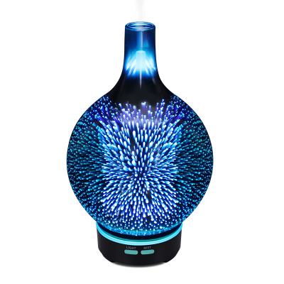 China 3D Diffuser Glass Firework Essential Oil Household 3d Vase Electric Ultrasonic Glass Aroma Diffuser With 7 Color LED Lights for sale