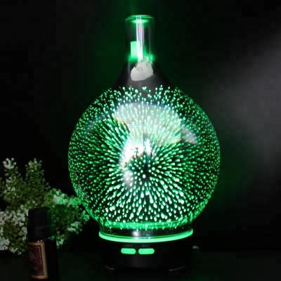 China Household 7 Color Led Essential Light Vase Oil Aroma Diffuser Fireworks 3D Glass Electric Ultrasonic Humidifiers For Living Room for sale