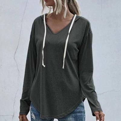 China Autumn Street Fashion Women's Hippie Solid Color V-Neck Pullover T-Shirt Long Sleeve Tops QUICK DRY for sale