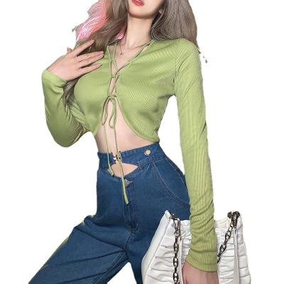 China 2022 New QUICK DRY Women's Tops Fashion Halter Neck Solid Color V-Neck Irregular Diet Long Sleeve T-Shirt for sale