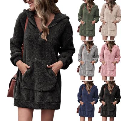 China 2022 new anti-wrinkle autumn and winter women's clothing double-sided fleece zipper plush sweater hooded loose coat for sale