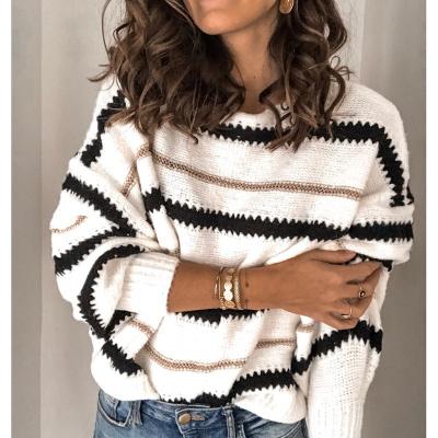 China 2021 Viable Girls and Fashion Women Quilting Striped Sweater Commuter Loose Sweater Sweater for sale