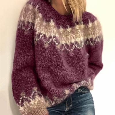 China 2021 autumn and winter women's new breathable casual loose mohair raw knit jacquard women's sweater for sale