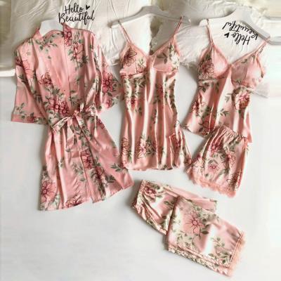 China 2021 QUICK-DRY fashion pajamas ladies hanging lace loose and comfortable Five-piece wide service underwear home nightgown for sale