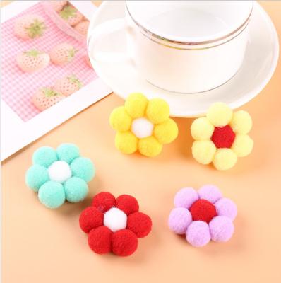 China Factory direct sales plug-in cake decoration accessories hat clothing tops hair tops sunflower ball polyester yarn elastic kids pom pom rubber bands for sale