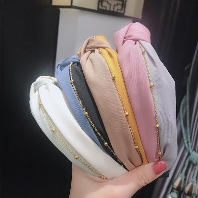 China Wholesale 2022 new style European and American design chain two-tone knotted fabric knot headband summer headband for women accessories for sale