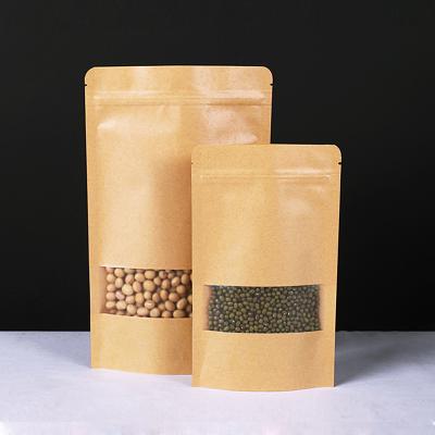 China Recycled Recyclable Materials Food Kraft Paper Bag With Window Brown Sealed Coffee Bean Open Sealed Paper Bag To Customize Your Own Logo for sale