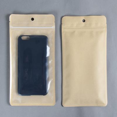 China Custom Logo Small Yellow Kraft Paper Ziplock Bags Recyclable For Cell Phone Case And Digital Items Packaging Pouch for sale