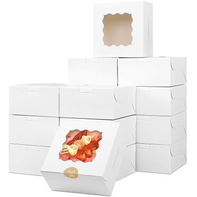 China Recycled Materials 6x6x3 Inch Cake Boxes With Window White Paper Bakery Box Square Cardboard Disposable Cake Box For Pastries Pie Cupcake for sale