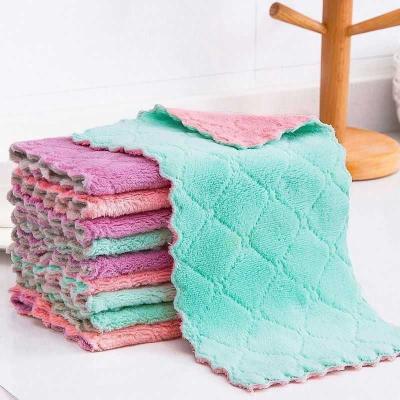 China 25*25cm Double-Layer Microfiber Kitchen Sustainable Absorbent Cloth Kitchen Dish Non-Stick Household Cleaning Cloth Wiping Towel for sale