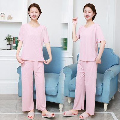 China summer women's traceless Anti-wrinkle and sleeve spring suit short pajamas wear home clothes outside solid color cool fashion loose wide leg for sale