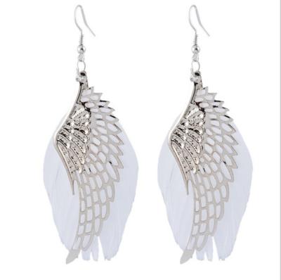 China High Quality BOHEMIA Silver Plated Angle White Wings Feather Drop Earrings Women Fashion Earrings Wholesale for sale