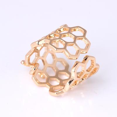 China Newest Charm Design High Quality Gold Plated Honeycomb Bee Jewelry Women Adjustable Rings Punk Couples Ring for sale