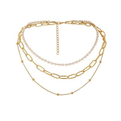 China New Fashion TRENDY Link Chain Multi Layer Choker Jewelry Necklace Women Charm Three Layer Gold Necklaces for sale