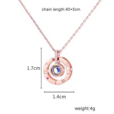 China Hot Selling 100 Alloy Language Round Shape Copper Romantic Projective Pendant Necklace I Love You For Girl for sale