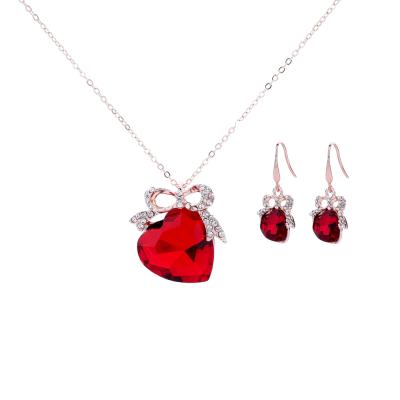 China Hot Sale ALLOY Crystal Rhinestone Luxurious Big Bow-knot Champagne Red Blue Red Necklace Earrings Set Jewelry Set For Party Wedding for sale