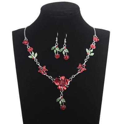 China Creative ALLOY new arrival flower necklace earrings set, painted flower pendant bridal accessories two-piece set for women for sale