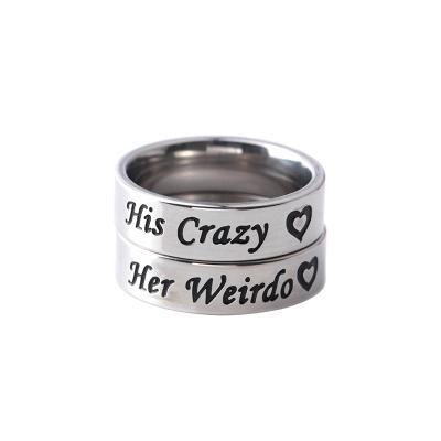 China Popular Fashion Ring Couples Stainless Steel Jewelry His Crazy Her Original Letter Fashion Ring Gifts Titanium Steel Jewelry for sale