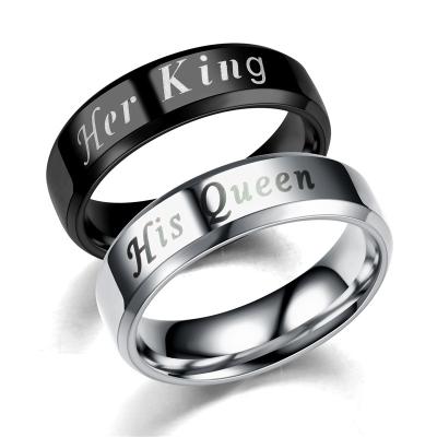 China Fashion 6mm Stainless Steel Environmental Friendly Engagement Ring His Queen His King Couple Rings Jewelry Wholesale for sale