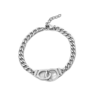 China Fashionable Wholesale Stainless Steel Jewelry Link Chain Bracelet Cuban Handcuffs Charm Bracelet For Women Girls Gift A for sale