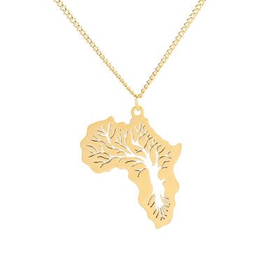 China New arrival TRENDY stainless steel Africa map tree of life hiphop gold plated necklace jewelry for men for sale