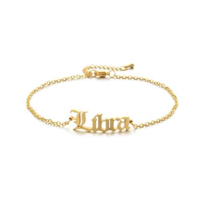 China 2021 Hot Sale Amazon Newcomer Fashionable 18K Gold Plated 12 Old English Zodiac Letter Design Stainless Steel Bracelets for sale