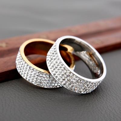 China Full Crystal Ring 5 Rows Fashion Classic Lead Free Titanium Steel Rings Nickel Free Jewelry Wedding Engagement Rhinestone Couple Rings for sale