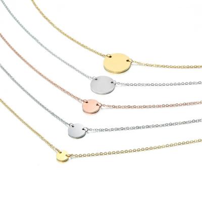 China Fashion 316L Stainless Steel Custom 18k Gold TRENDY Empty Round Disc Pendant Necklace For Engraving for sale