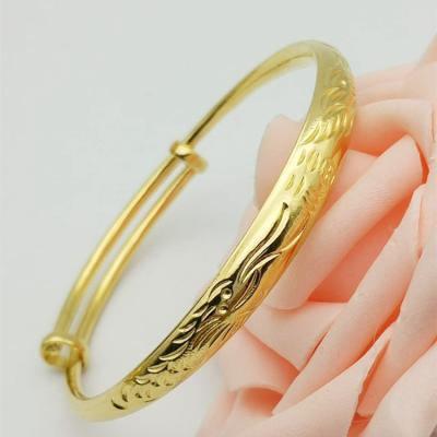 China CLASSIC Fashion Brass Gold Plated Adjustable Pull Back Bangles For Women Feminine Jewelry Bangle Bracelets 6mm Round Ethiopian Gold Sand for sale