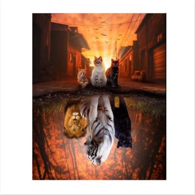 China XYL-085 5D Cat And Tiger Reflection Diamond Animal European Style Modern Art Diamond Painting Inspired Wall Painting for sale