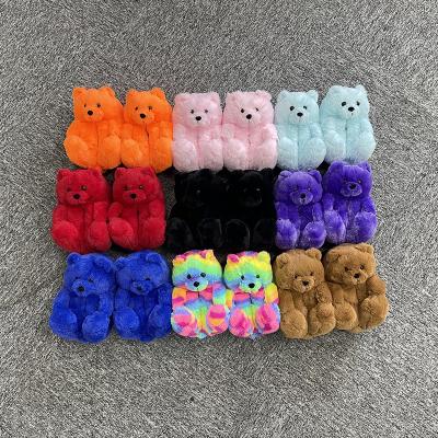 China Fashion Trend Kids Winter Cute Slippers Cotton Candy Running Loose Home Animal Shaped Plush Teddy Bear Slippers For Kids Furry for sale