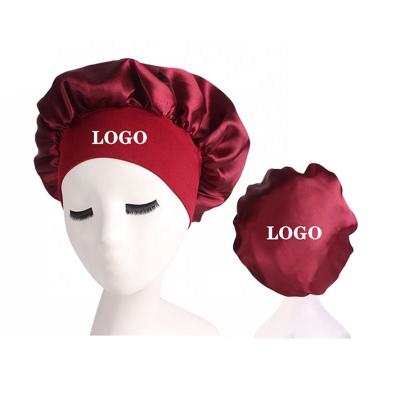 China Factory Wholesale Comfortable Logo Custom Hair Silk Bonnet Satin Bonnet With Edge Band for sale