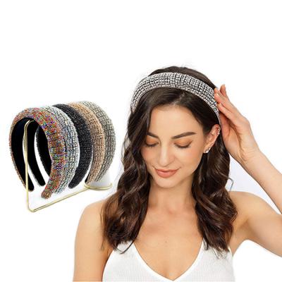 China 2022 Fashion Comfortable Wide Designer Baroque Premium Rhinestone Luxury Bling Headband Crystal Bejewel Headbands For Women for sale