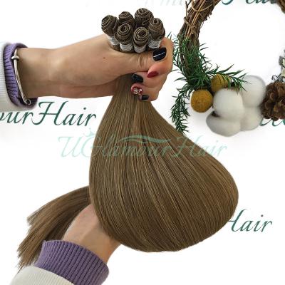 China Natural Appearance 2023 Russian 100% Virgin Cuticle Human Hair Extension best quality Hand Tied Hair Weft for sale