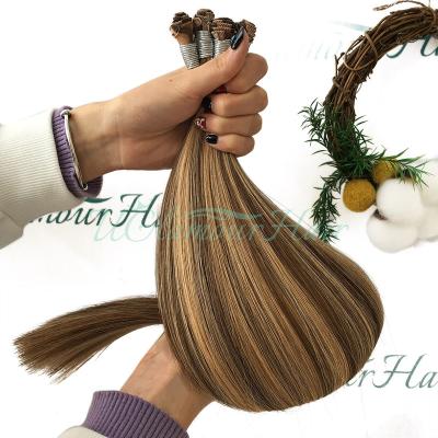 China Natural Appearance Unprocessed Machine Hair Weft Bundle Hair Extension Double Hand Tied Weft for sale