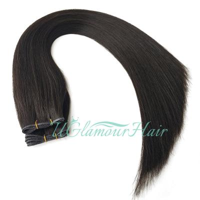 China Natural Russian Thin Invisible Double Drawn Virgin Genius Hair Extensions Genius Weft Weft Weft Weft for sale