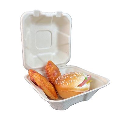 China Sale 6inch Biodegradable Hamburger Box Bagasse Paper Pulp Hamburger Top Food Container for sale