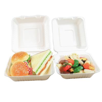 China 9inch Clamshell Container Food Packaging Bagasse Paper Pulp Biodegradable Packaging for sale