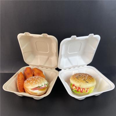 China 6inch Biodegradable White Box Hamburger Lunch Boxes Bagasse Pulp Takeaway Food Packaging for sale