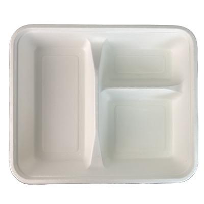 China Disposable Tableware Sugarcane Bagasse 3 Compartment Eco Friendly Disposable Tray For Sale for sale