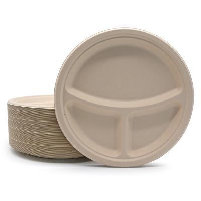 China Manufacturer Customize High Quality Disposable Round 3 Compartments Eco Friendly Disposable Dishes for sale